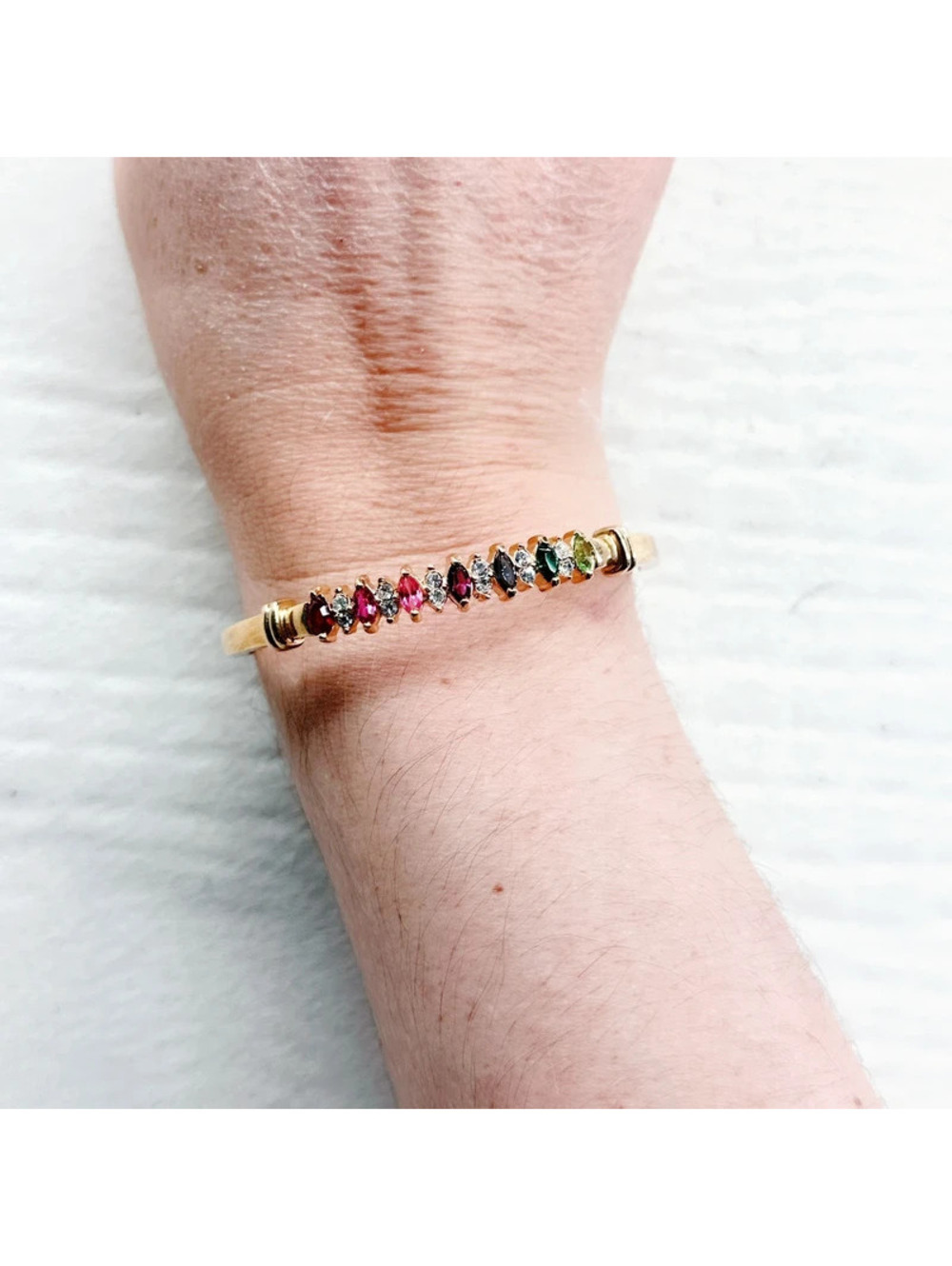5493gc. Vintage Rainbow Hinge Bracelet Rose Goldtone